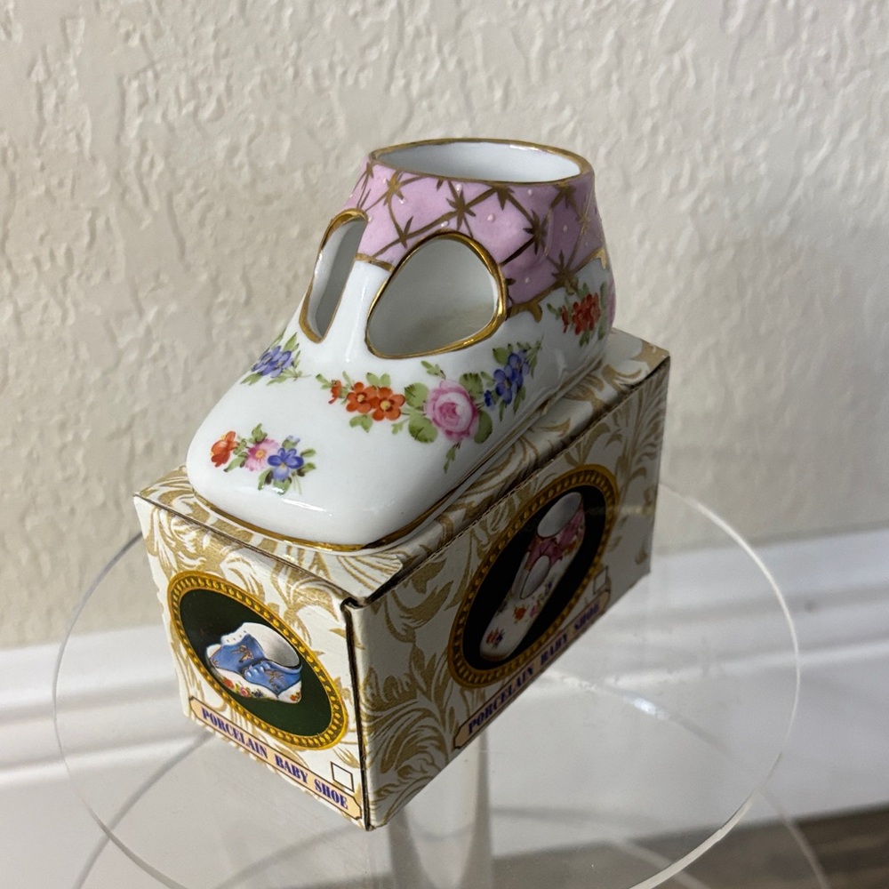 Charming Pink Floral Ceramic Baby Shoe